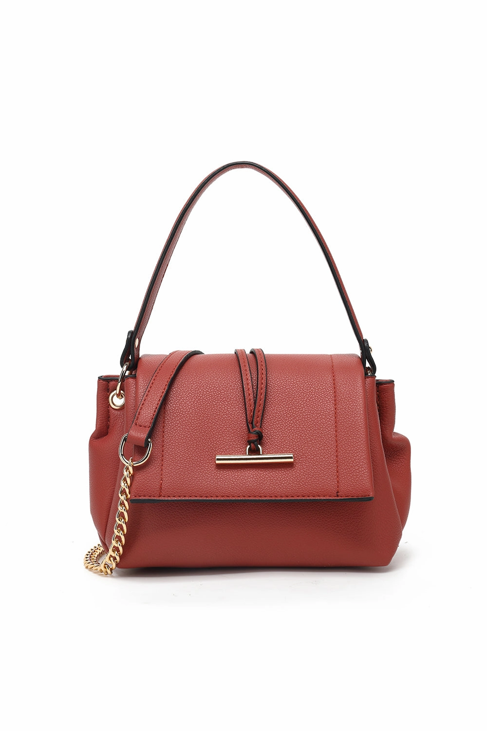 Premium Leather Minimal Charm Flap crossbody with toggle detail and chain strap