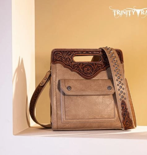 Trendy Lifestyle Trinity Ranch Cowhide Floral Tooled Concealed Carry Crossbody