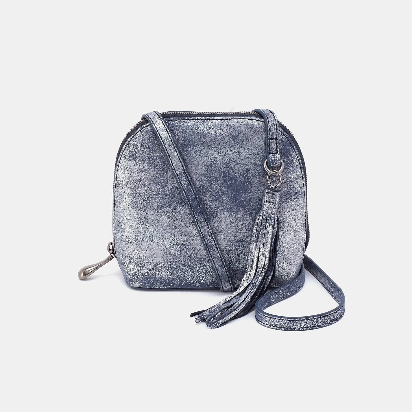 Simple Carry Lightweight Carry Nash Crossbody In Metallic Leather - Blue Pewter