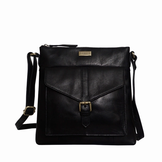Stylish Gear Compact Utility Hoxton Black Vintage Leather Crossbody Sling Bag