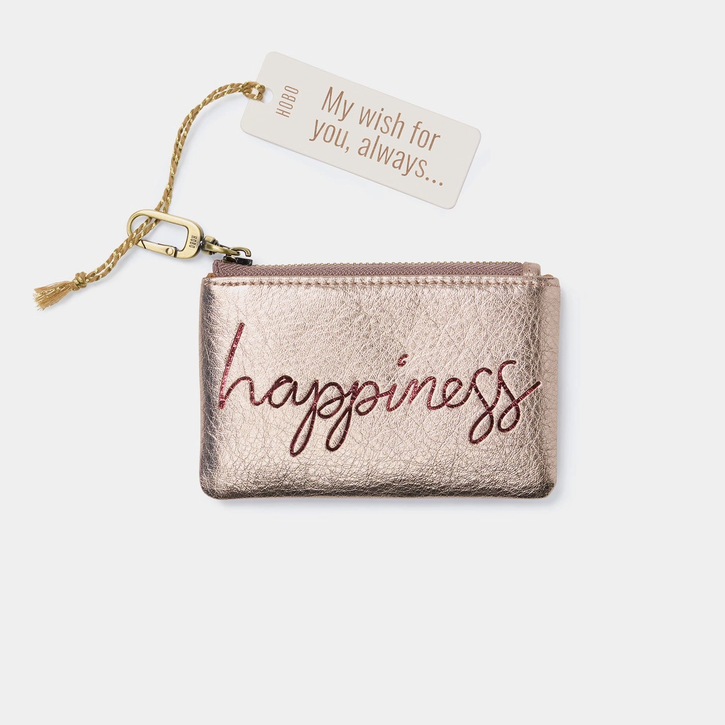 Compact Performance Sustainable Choice Sentiment Pouch In Metallic Leather - Pink Gold Metallic