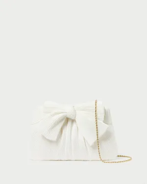 Rayne White Pleated Bow Clutch Sleek Look Contemporary Fashion