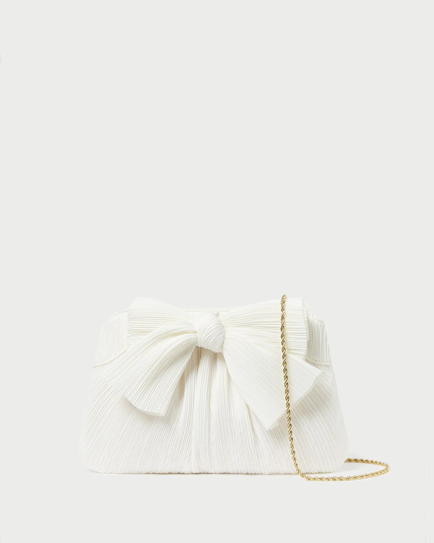 Compact Size Rayne White Pleated Bow Clutch
