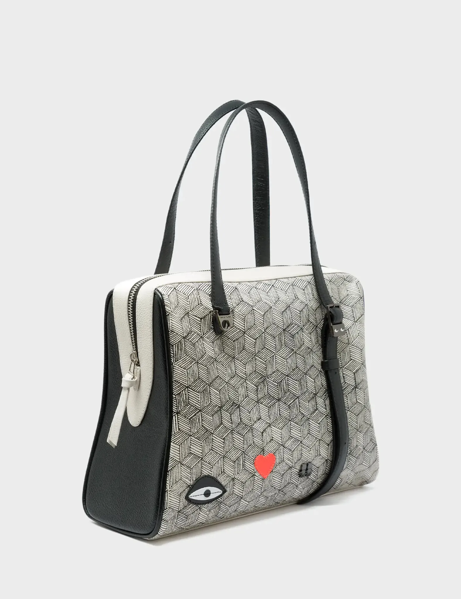 Esther Cream and Black Satchel Bag - Cubes Design Functional Daily Look Simple yet chic design perfect for any occasion