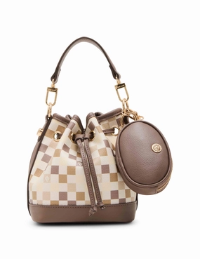 simple design Graphic Tile Lion Logo Small Bucket with Crossbody Strap