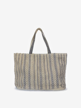 Gray Striped Woven Cotton Tote Sophisticated Appeal