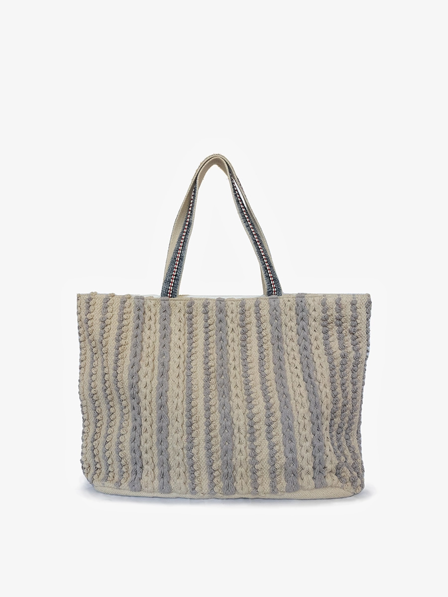 Gray Striped Woven Cotton Tote Sophisticated Appeal