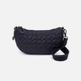 Perfect size to carry your essentials in an efficient manner EVERY WEAR Quilted Crossbody in CaRefiber recycled nylon - Jet with Ocean Quilt