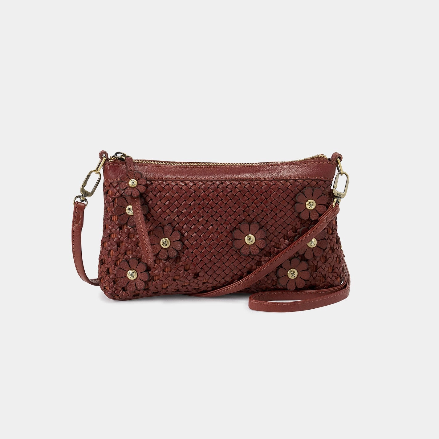 Compact Everyday Darcy Crossbody In Woven Leather - Chestnut
