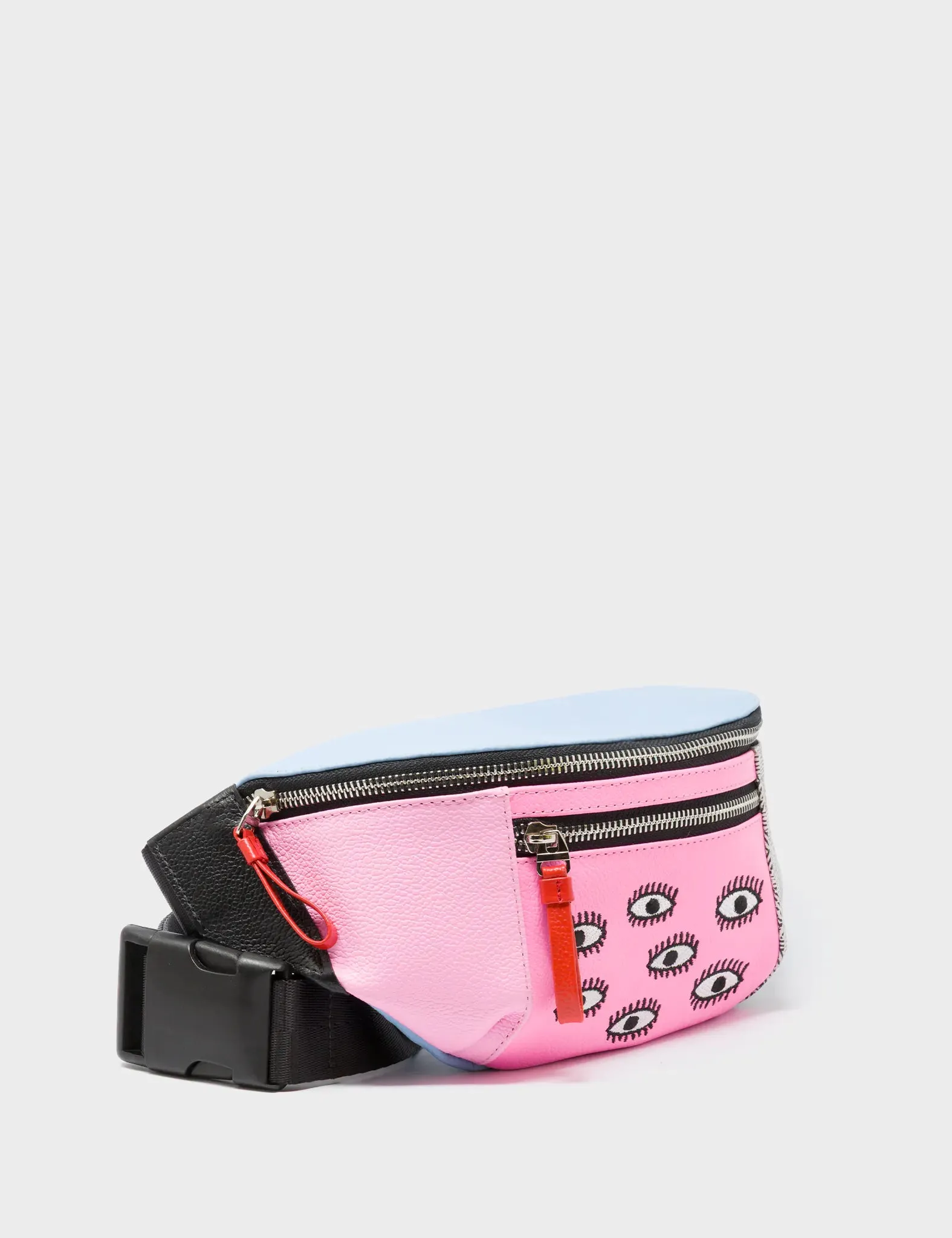 Harold Fanny Pack Cerulean Blue Leather - All Over Eyes Embroidery Luxury Trend Modern Heritage