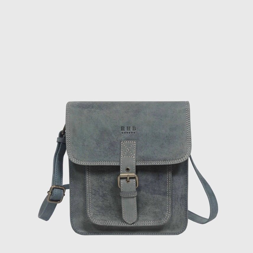 Denim Distressed Leather Ipad Tablet Crossbody Bag Compact Shape