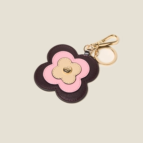 Organized Storage Layered Flower Leather Key Ring - Flower Applique Burgundy
