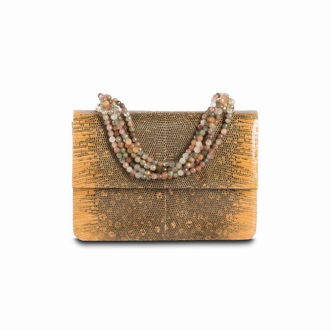 Refined Look Modern Companion Necklace Handbag, Mini - Apricot Ring Lizard, Rutilated Quartz Handle