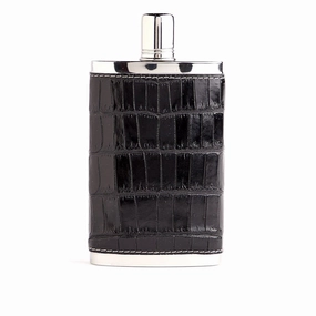 Hip Flask, 9 Oz, Black Croc Durable Companion Lightweight Design