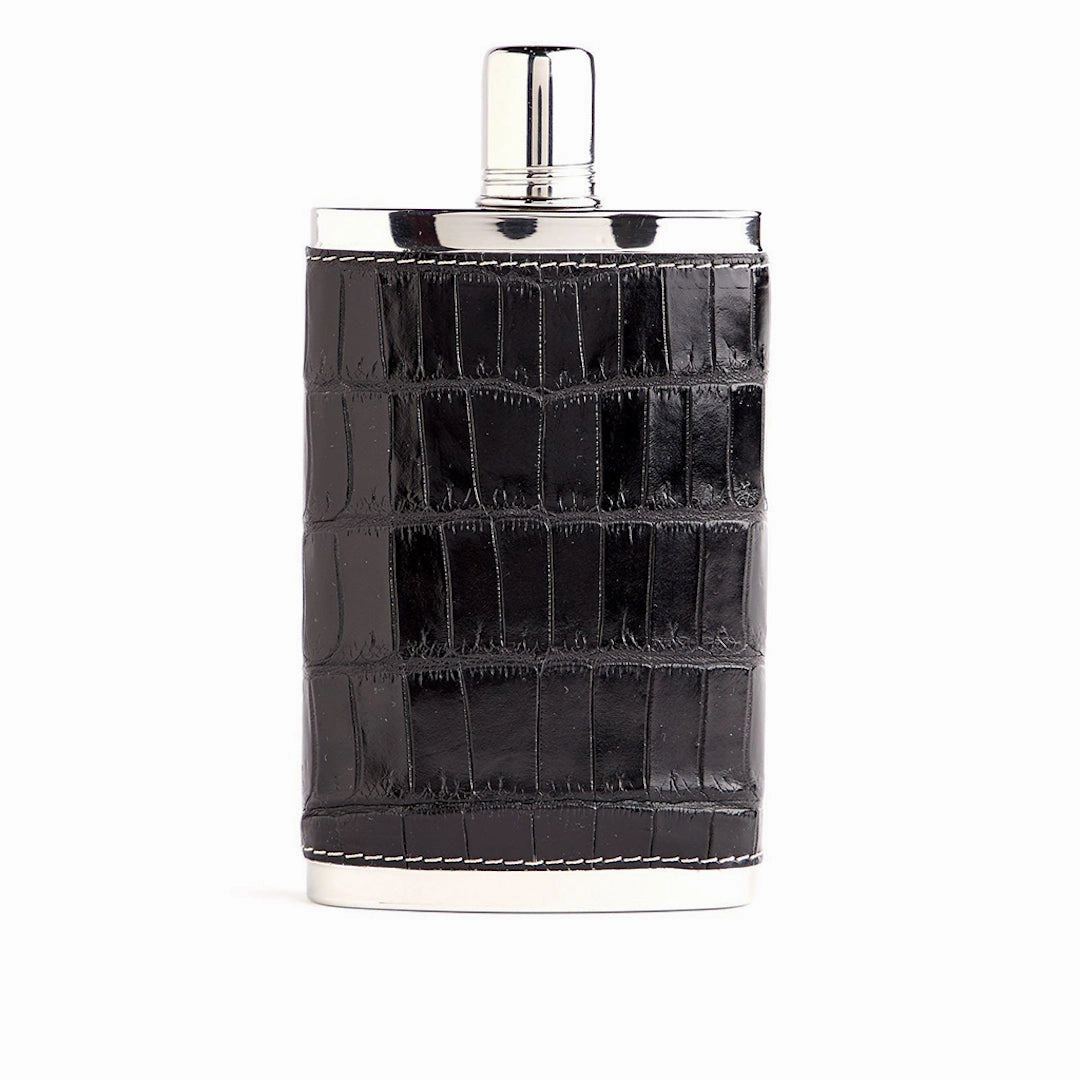Hip Flask, 9 Oz, Black Croc Durable Companion Lightweight Design