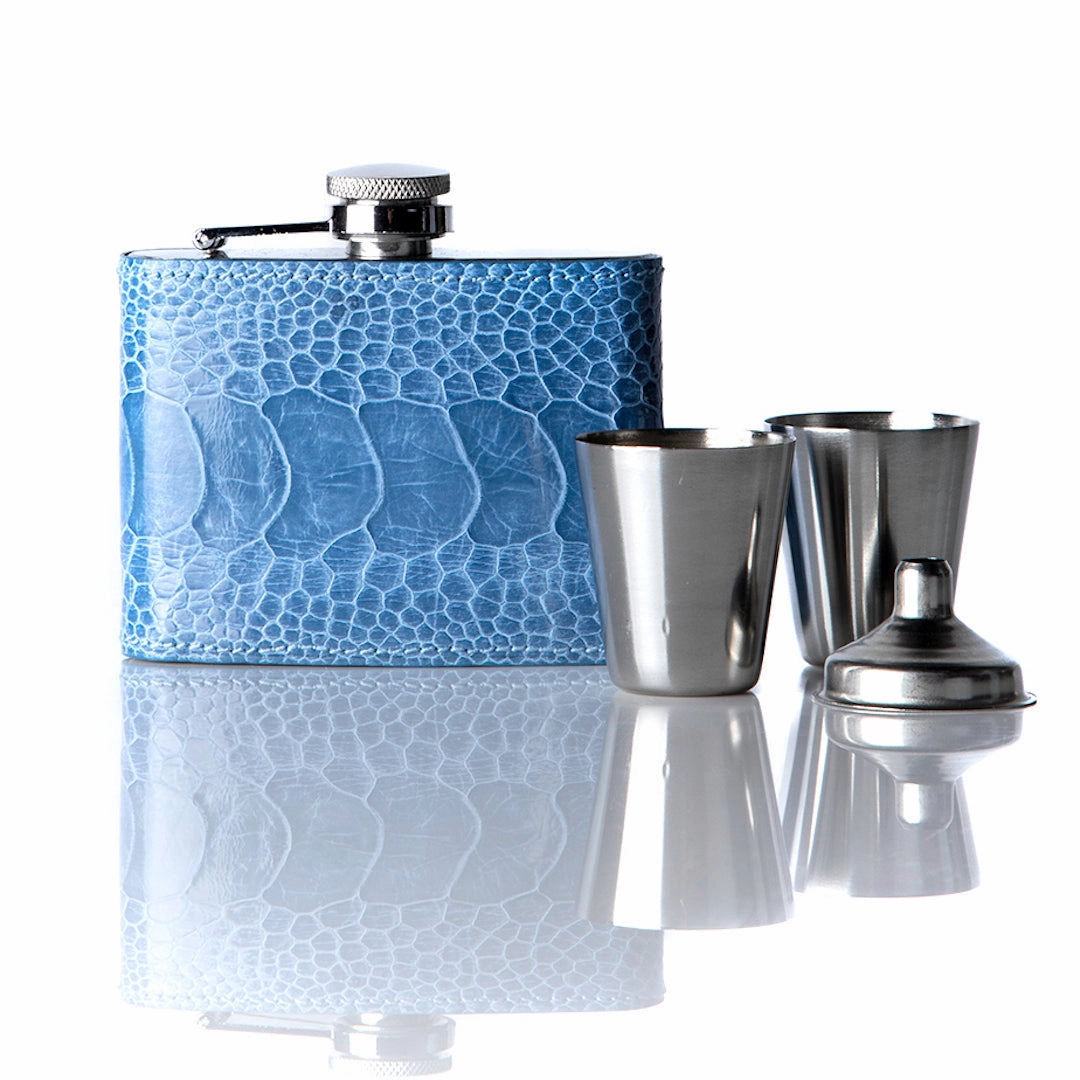 Casual Style Hip Flask Gift Set, 4 Oz, Bright Blue O.L.