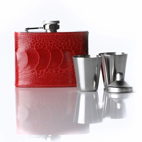 Hip Flask Gift Set, 4 Oz, Flame Red O.L. Modern Organizer