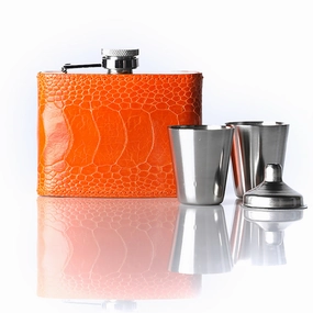 Hip Flask Gift Set, 4 Oz, Tangerine Orange O.L. Casual Style