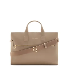 Sustainable Innovation Honor?? Anique taupe calfskin leather handbag with 16.4 inch laptop pocket
