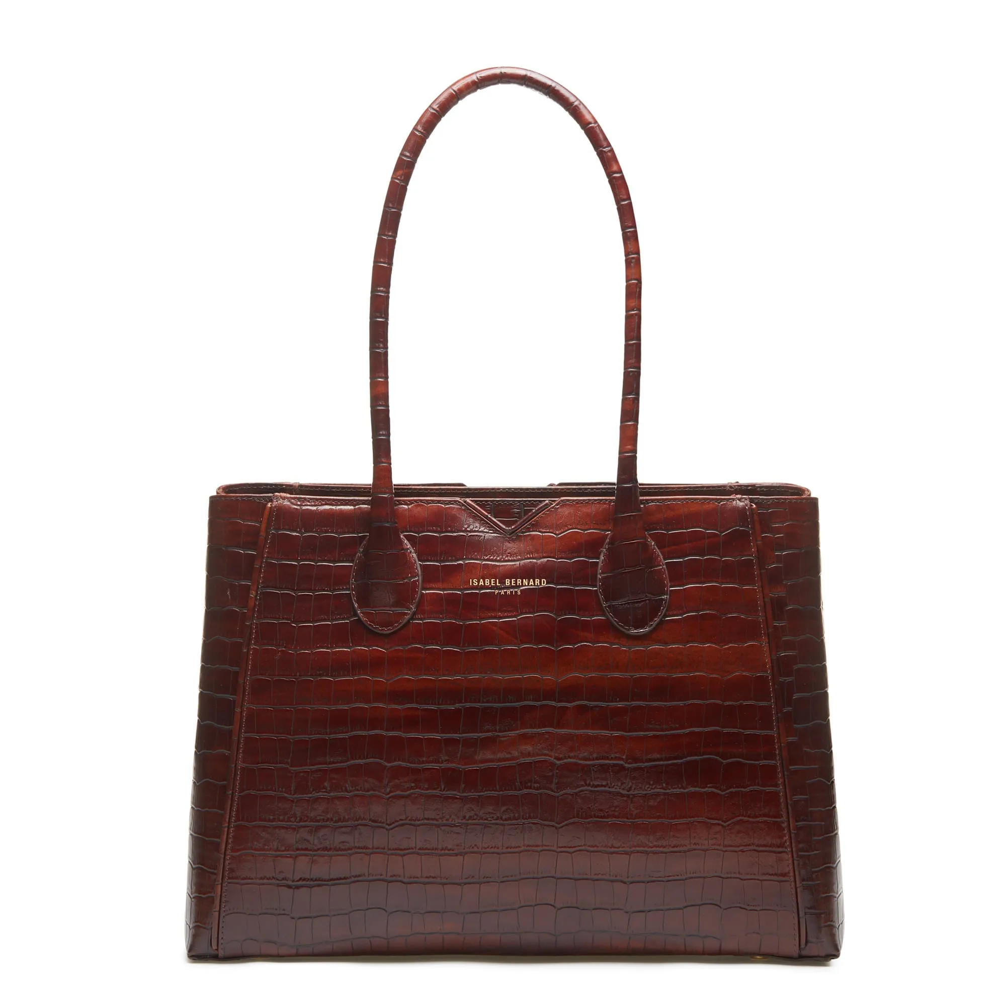Effortless Travel Simple Functionality Honor?? Cloe croco brown calfskin leather handbag