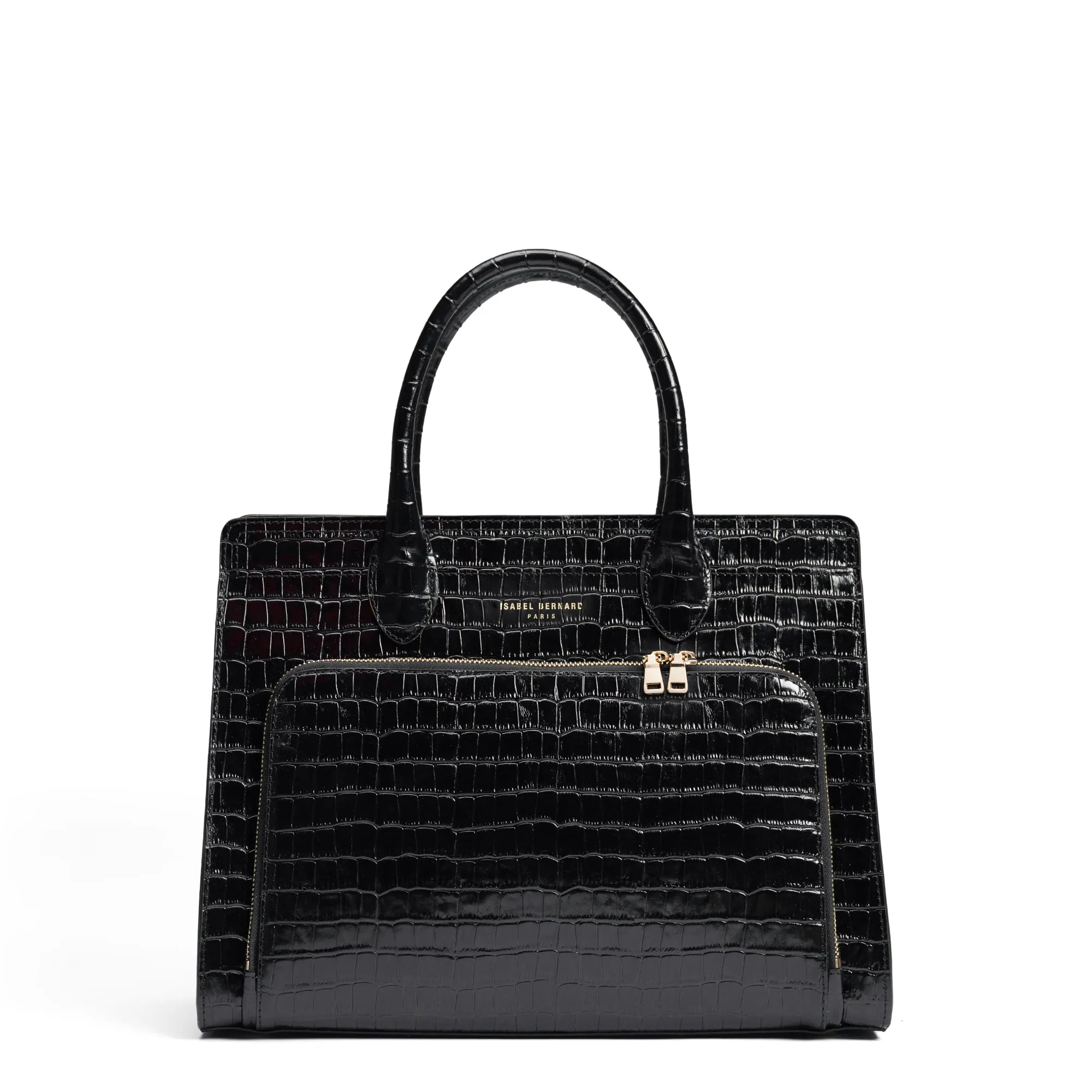 Stylish Detail simple design Honor?? Nadine croco black leather handbag with 13 inch laptop pocket