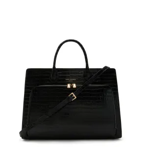 Honor?? Nadine croco black leather handbag with 16.4 inch laptop pocket Artisan Construction