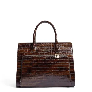 Metal Detail Casual Companion Honor?? Nadine croco brown leather handbag with 13 inch laptop pocket