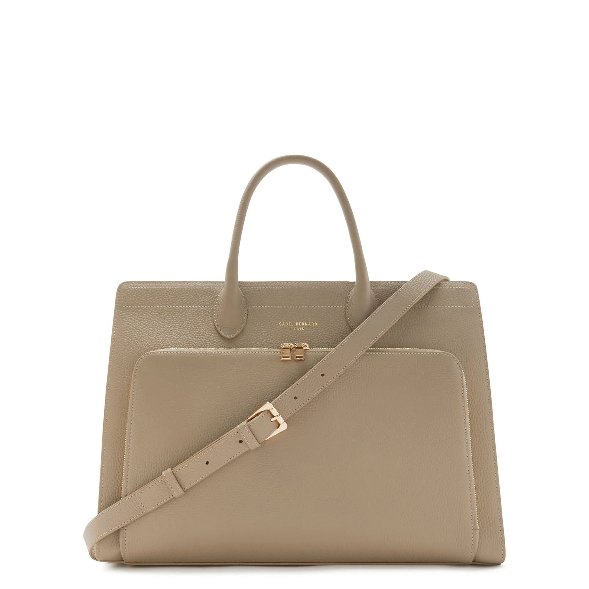 Honor?? Nadine taupe calfskin leather handbag with 16.4 inch laptop pocket Sleek Geometry