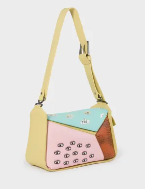 Houston Cocoon Leather Shoulder Bag - Happy Clouds Embroidery Trendy Accent Refined Fabric