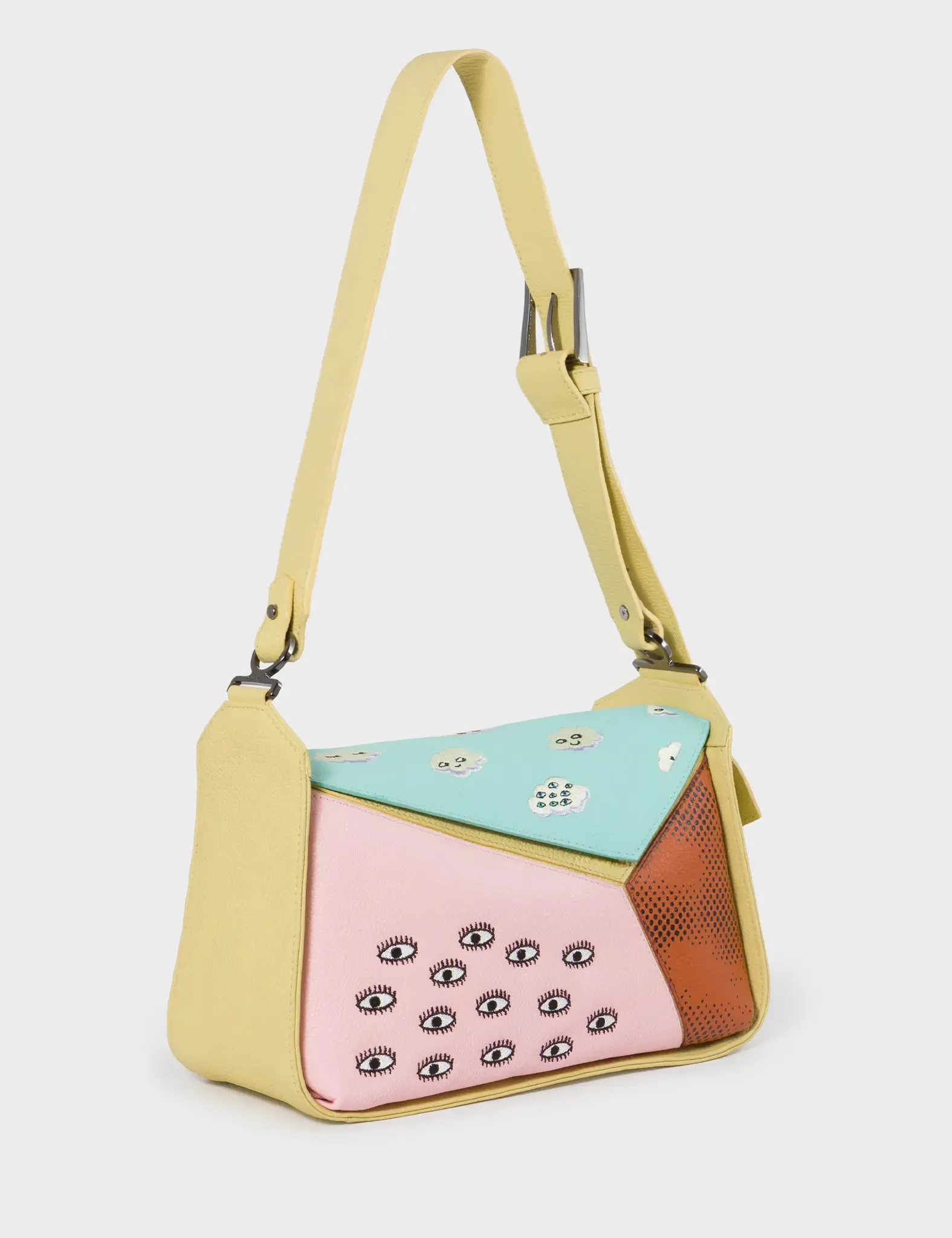 Houston Cocoon Leather Shoulder Bag - Happy Clouds Embroidery Elegant Look Sporty Look