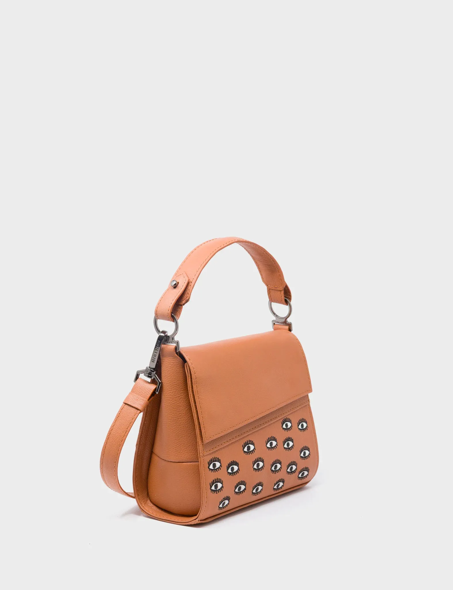 Anastasio Micro Crossbody Handbag Caramel Leather - All Over Eyes Embroidery Luxury Look Shoulder Fit