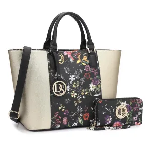 Fashion Stitching Color Large Tote Bag with Matching Wallet l Dasein Evening Dinner Weekend Outing