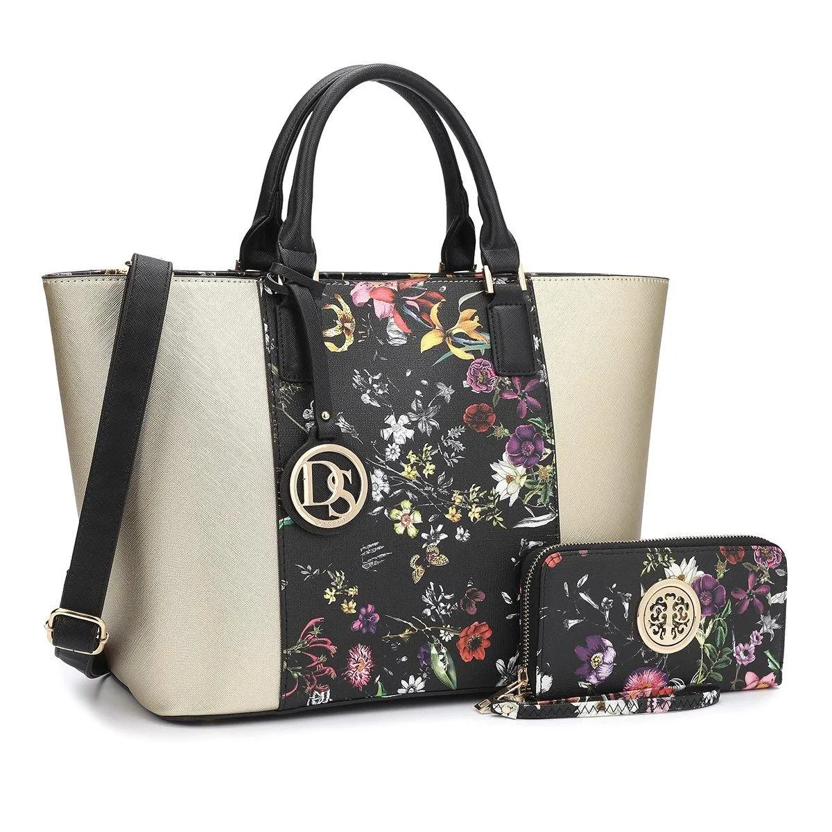 Fashion Stitching Color Large Tote Bag with Matching Wallet l Dasein Evening Dinner Weekend Outing