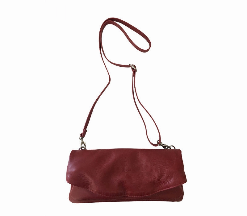 Italian Leather Shoulder Bag-Red Clutch style Functional Everyday