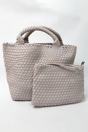 Jayley Hand Knitted Leather Tote Bag with Matching Purse PBG25A-Off white Daily Carry