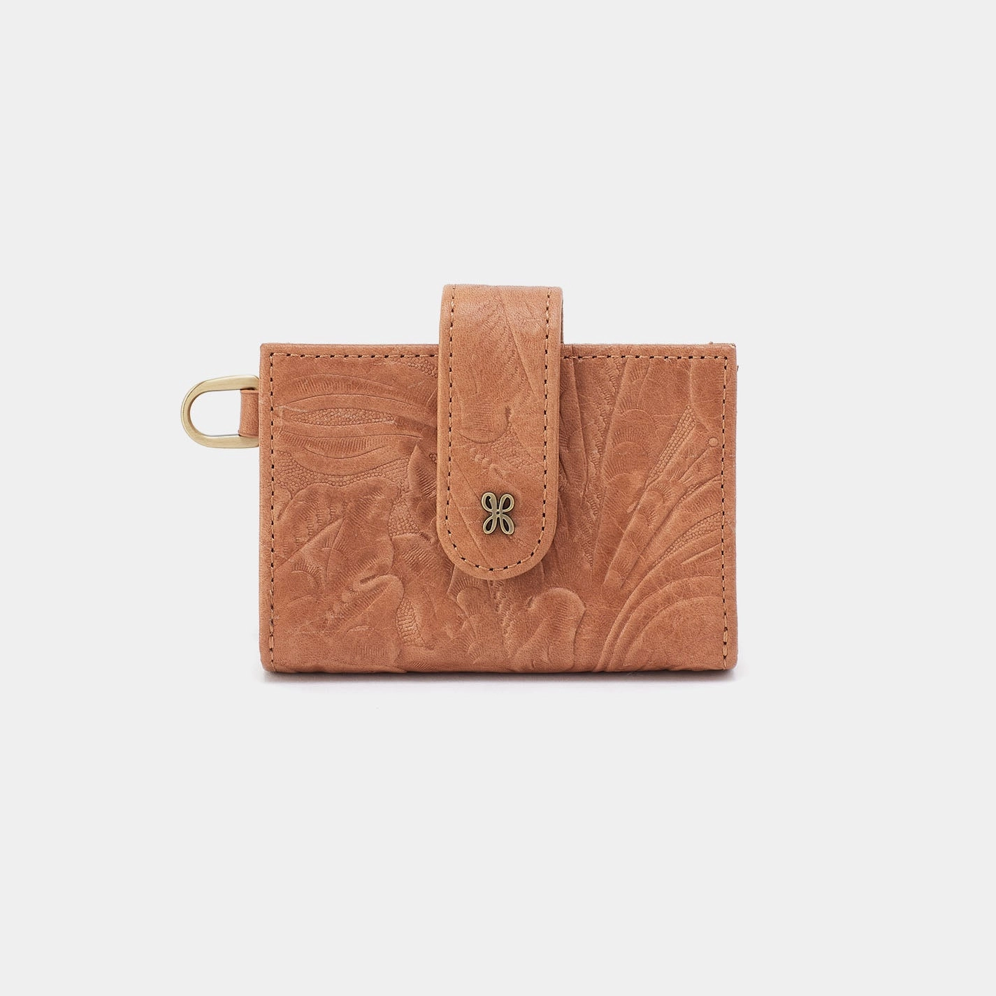 Jean Accordion Card Case In Tooled Embossed Leather - Saddle Tooled Emboss Compact Journey Minimal Look