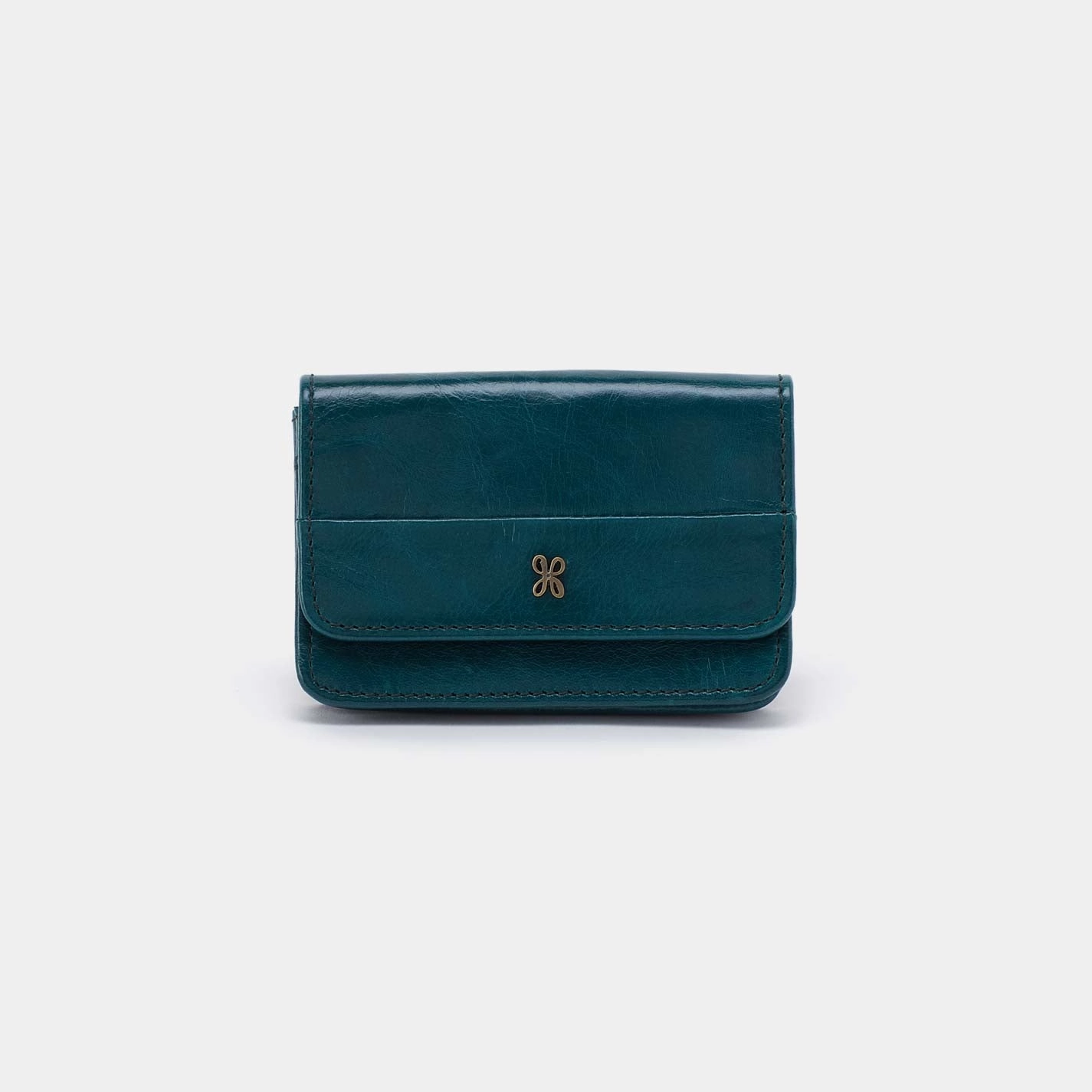 Practical leather wallet Jill Flap Card Case in Polished Leather - Wild Bluegrass