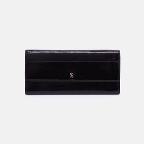 Jill Large Trifold Wallet In Polished Leather - Black Chic Geometry Premium Finish