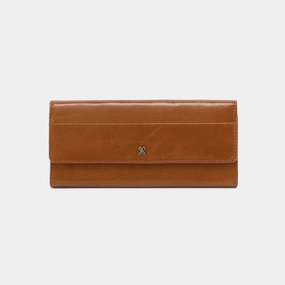 Soft Edge Jill Large Trifold Wallet in Polished Leather - Truffle