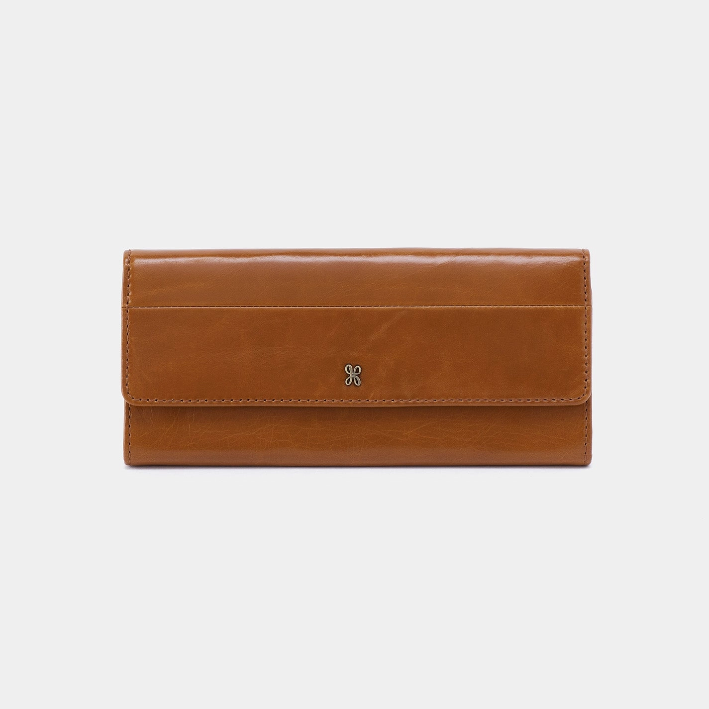 Soft Edge Jill Large Trifold Wallet in Polished Leather - Truffle