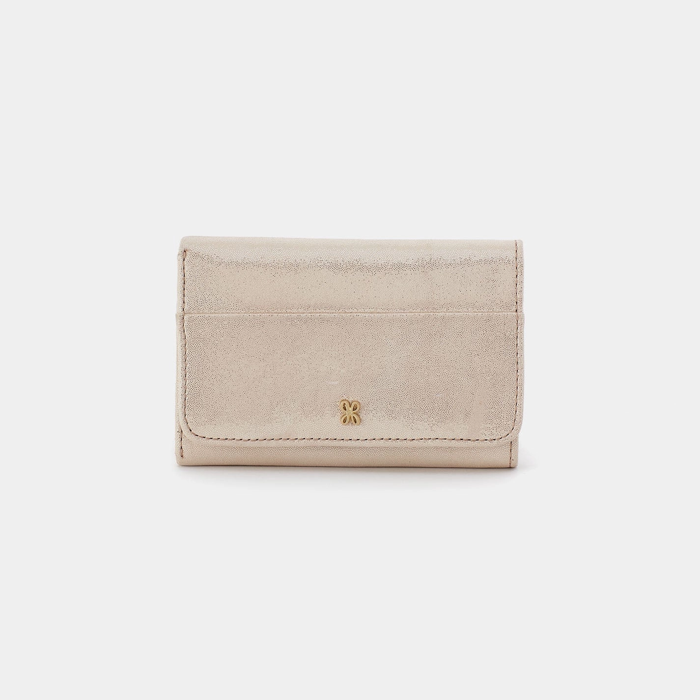 Jill Trifold Wallet In Metallic Leather - Sand Shimmer Durable Craftsmanship Compact Travel