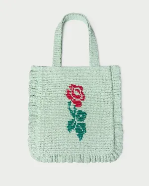 Daily Aesthetic Elegant Vision Justine Mint Crochet Ruffle Tote