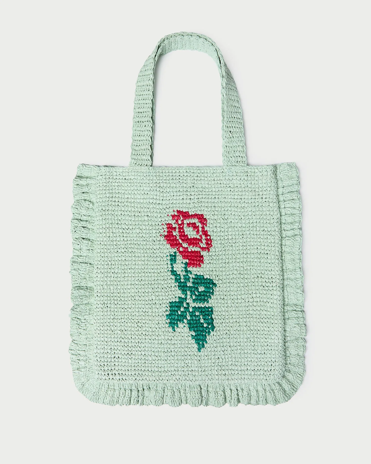 Unisex Appeal Justine Mint Crochet Ruffle Tote