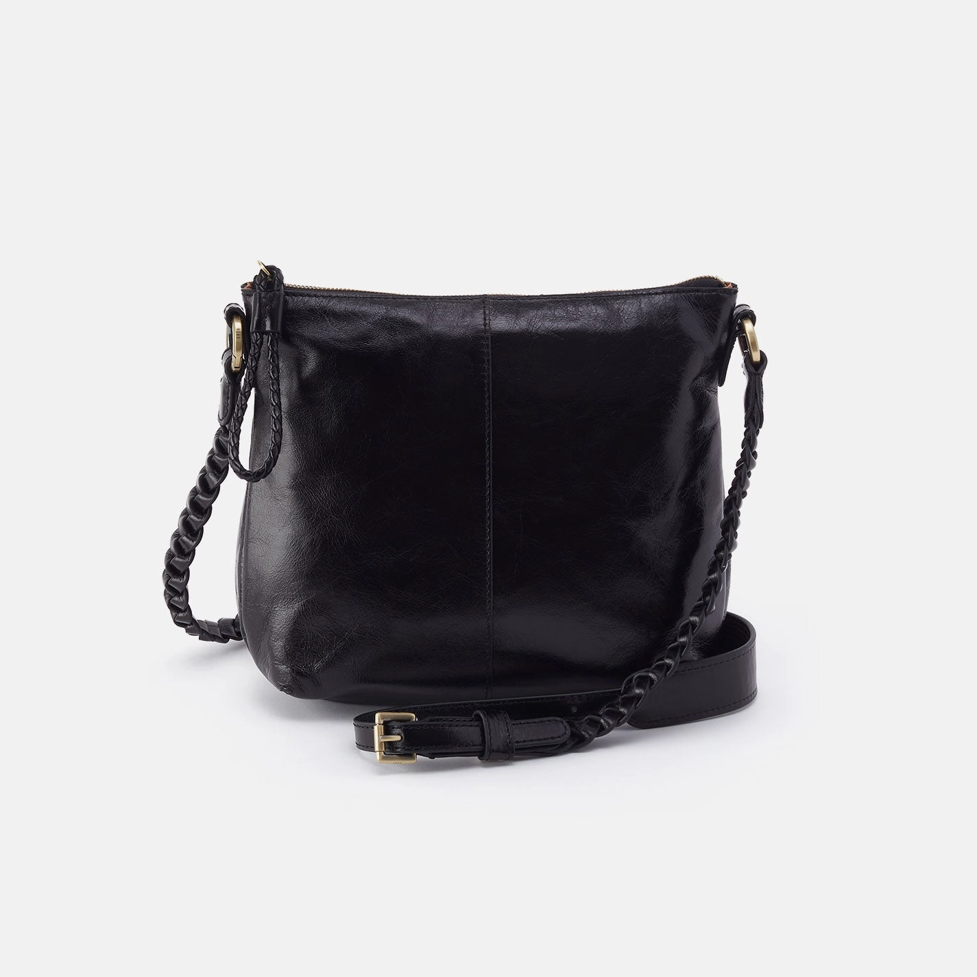 Minimal Functionality Modern Gear Lasso Medium Crossbody in Polished Leather - Black