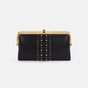 Minimal Design Lauren Clutch-Wallet in Pebbled Leather - Black With Studs