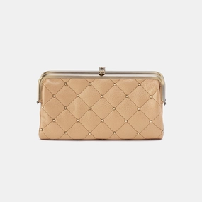 Lauren Clutch-Wallet In Pebbled Metallic Leather - Dusty Gold Compact Size