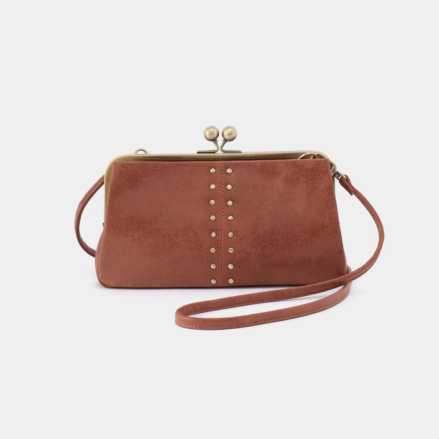 Lightweight Everyday Outdoor companion Lauren Frame Crossbody in Buffed Leather - Burnished Saddle