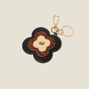 Layered Flower Leather Key Ring - Flower Applique Black Travel convenience Functional Accessory