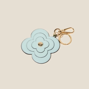 Classic Travel Layered Flower Leather Key Ring - Flower Applique Blue