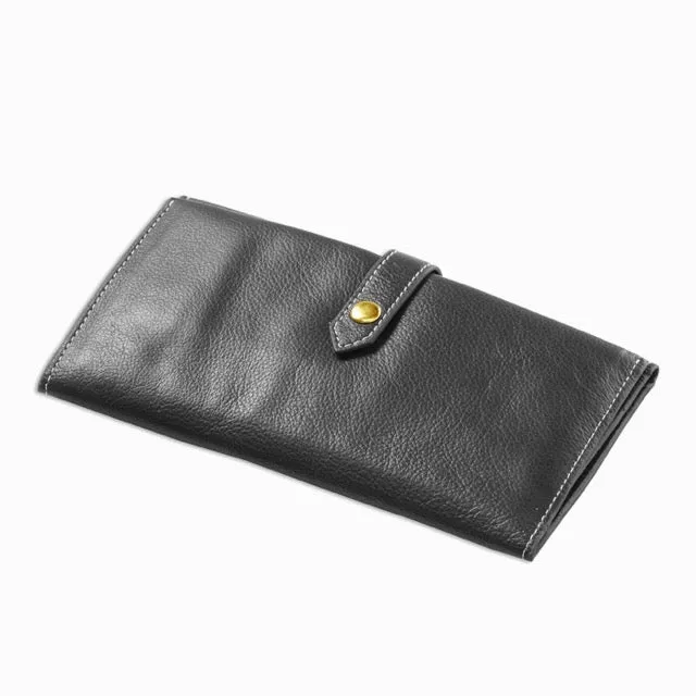 Leather Snap Trifold Wallet Minimal Everyday
